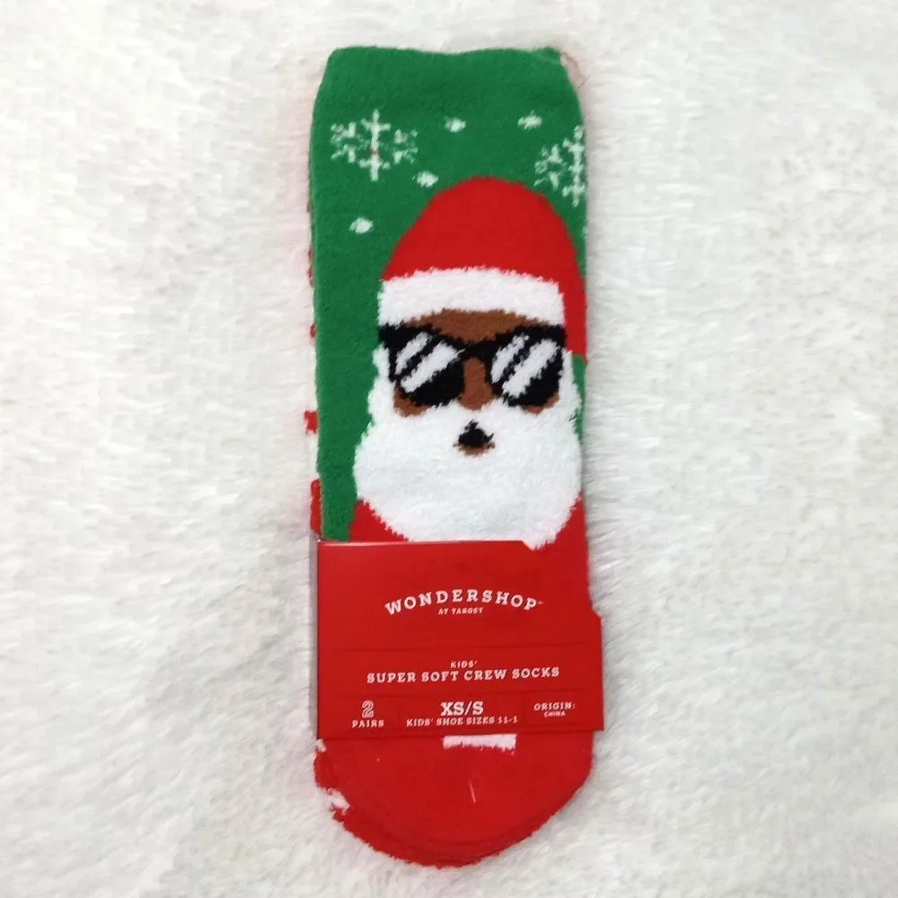 Wondershop Kid's Super Soft Holiday Crew Santa Print Socks (XS/S - Sizes 11-1)